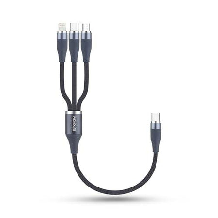 Phonokart Trix 3 In 1 100W Fast Charging Cable, 3Amp Multi Charger Cable For Micro Usb, Ios And Type-C Devices, Mobile Tablet Pc Laptop Android Smartphone With 0.3Meter Cable (Light Grey) - The Digital Hub