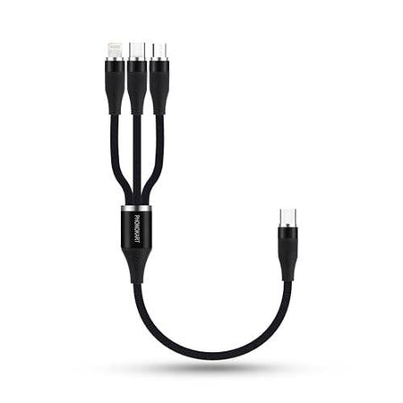 Phonokart Trix 3 In 1 100W Fast Charging Cable, 3Amp Multi Charger Cable For Micro Usb, Ios And Type-C Devices, Mobile Tablet Pc Laptop Android Smartphone With 0.3Meter Cable (Light Grey) - The Digital Hub