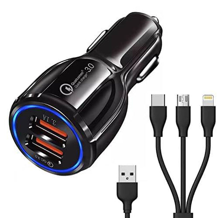 Car Charger For Tata Tigor Jtp Car Charger Adapter Socket Dual Usb Port | Quick Metel Mobile Car Charger With 3-In-1 (Micro/Type-C/Iph) Fast Charging Cable (3.1 Amp, Dbm4) - The Digital Hub