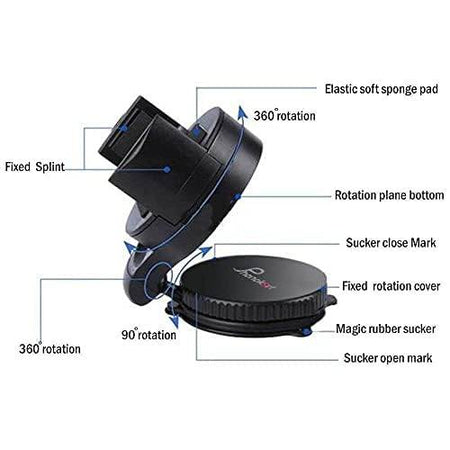 Phonokart Car Mobile Holder With One Click Technology,360° Rotational,Strong Suction Cup,Compatible With 4 To 6 Inch Devices,Wildshield And Dashboard Mobile Holder For Car (Black) - The Digital Hub