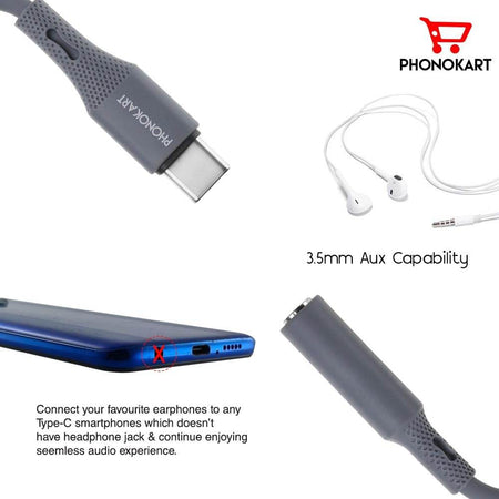 Phonokart Type C to 3.5 mm Audio Jack Connector with DAC Headphone Converter Adapter Compatible with iPhone 11,12,13,14,1516 (Pro,Pro max&Plus) Galaxy S23/S22/S21/S208 & Other Type C Phones |GREY| - The Digital Hub
