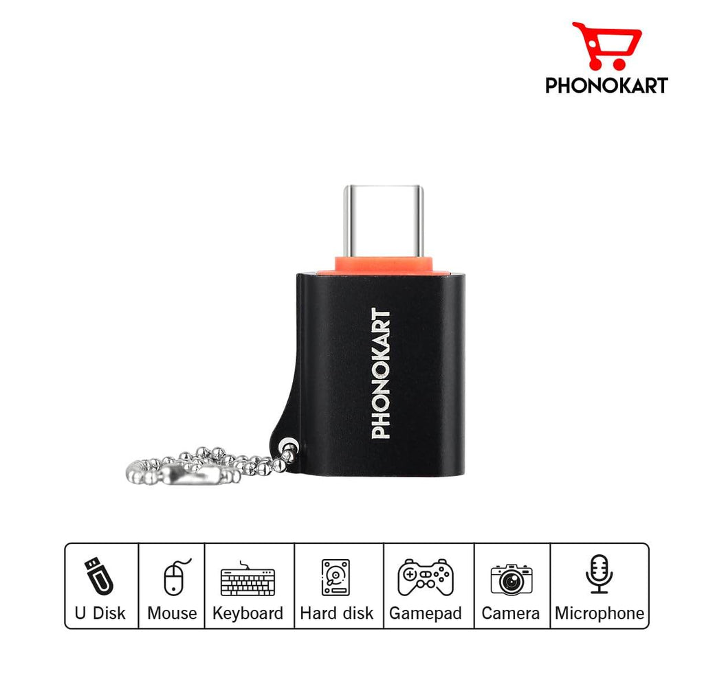 Phonokart OTG Type C, USB to Type C, Type C to USB Connector Compatible with All Type C Devices |Black| - The Digital Hub