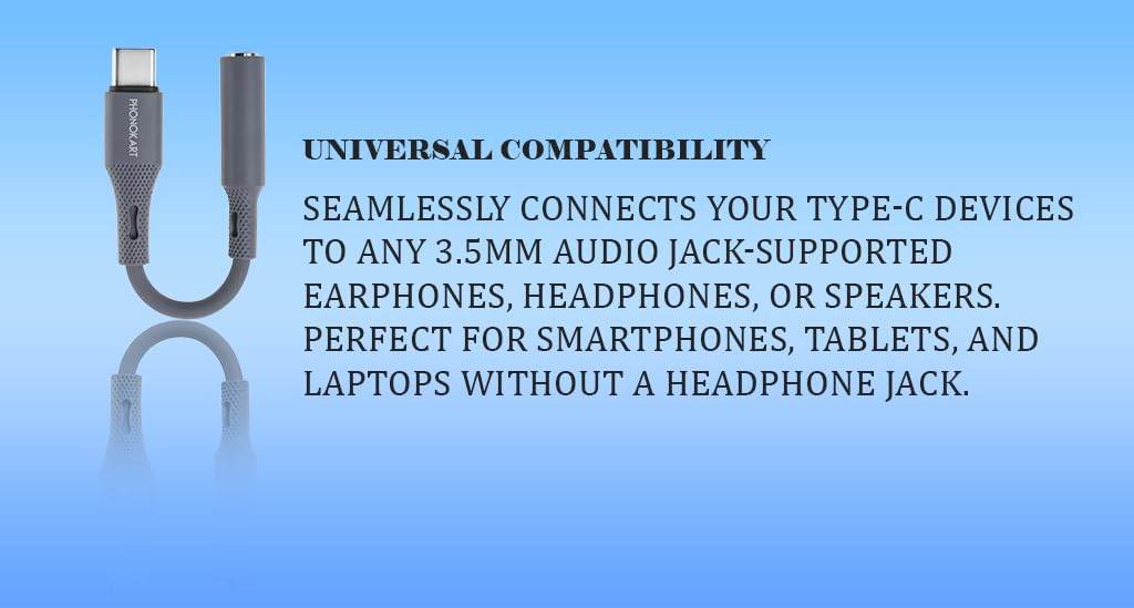Phonokart Type C to 3.5 mm Audio Jack Connector with DAC Headphone Converter Adapter Compatible with iPhone 11,12,13,14,1516 (Pro,Pro max&Plus) Galaxy S23/S22/S21/S208 & Other Type C Phones |GREY| - The Digital Hub