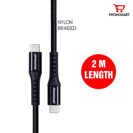 Phonokart Usb Type C Cable 2 M Pkswiftcc2-Blk Fast Sync And Charger 45 Watts (Compatible With Mobile, Black, One Cable) - The Digital Hub