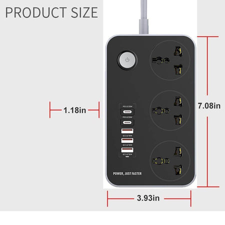 Extension Board With Usb Ports 2500W Extension Fire Resistant 3 Socket With 38W 3 Usb & 20W Fast 2 Type C Ports Fast Charger Heavy Duty & Universal Surge Protection Sockets With 2 Miter Wire - The Digital Hub