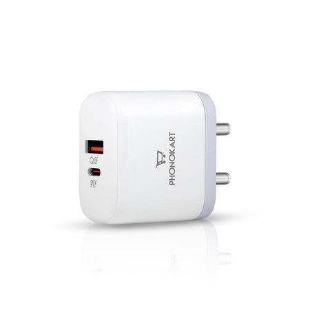 Phonokart Solo 45W Dual Usb Qc4.0 Super Fast Charger 45W Compact Wall Charger | Type-C Fast Charging Adapter For Samsung, Xiaomi, Oneplus, Google Pixel, Nothing Phones And iPhone - The Digital Hub