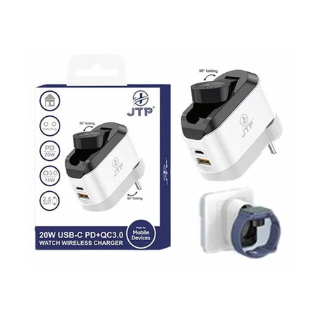 Jtp Charger Pd 20W Usb-C Pd+Qc3.0 Fast Charger With Foldable Watch Wireless Charging, Wall Charge,Travel Charger - The Digital Hub