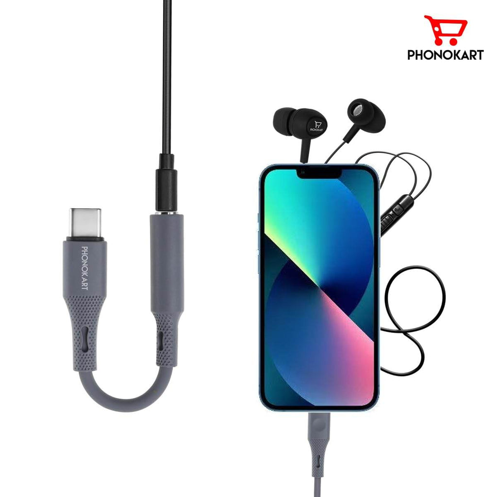 Phonokart Type C to 3.5 mm Audio Jack Connector with DAC Headphone Converter Adapter Compatible with iPhone 11,12,13,14,1516 (Pro,Pro max&Plus) Galaxy S23/S22/S21/S208 & Other Type C Phones |GREY| - The Digital Hub