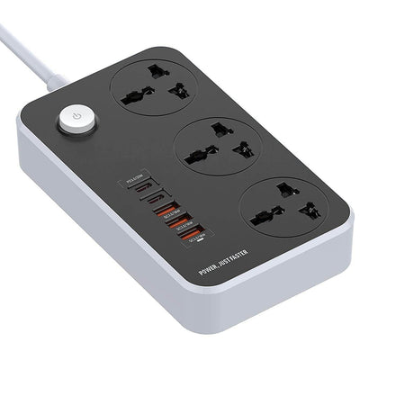 Extension Board With Usb Ports 2500W Extension Fire Resistant 3 Socket With 38W 3 Usb & 20W Fast 2 Type C Ports Fast Charger Heavy Duty & Universal Surge Protection Sockets With 2 Miter Wire - The Digital Hub