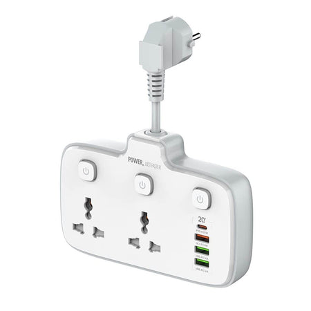 Jtp 2500W 10A Extension Power Strip With Usb Ports | 2 Power Socket With 20W Type C Usb Pd Qc 3.0 Fast Usb Port | Multi Port Extension With Usb Port And Individual Switch - The Digital Hub