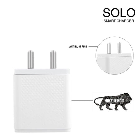 Phonokart Solo Smart Charger With Fast Charge, Steady Current, Constant Temperature, Supports Dash/Vooc/Super Vooc/Warp, With 6 Amp Type C Cable, White - The Digital Hub