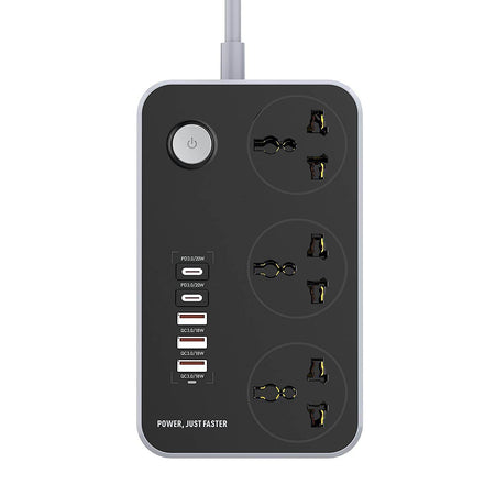 Extension Board With Usb Ports 2500W Extension Fire Resistant 3 Socket With 38W 3 Usb & 20W Fast 2 Type C Ports Fast Charger Heavy Duty & Universal Surge Protection Sockets With 2 Miter Wire - The Digital Hub