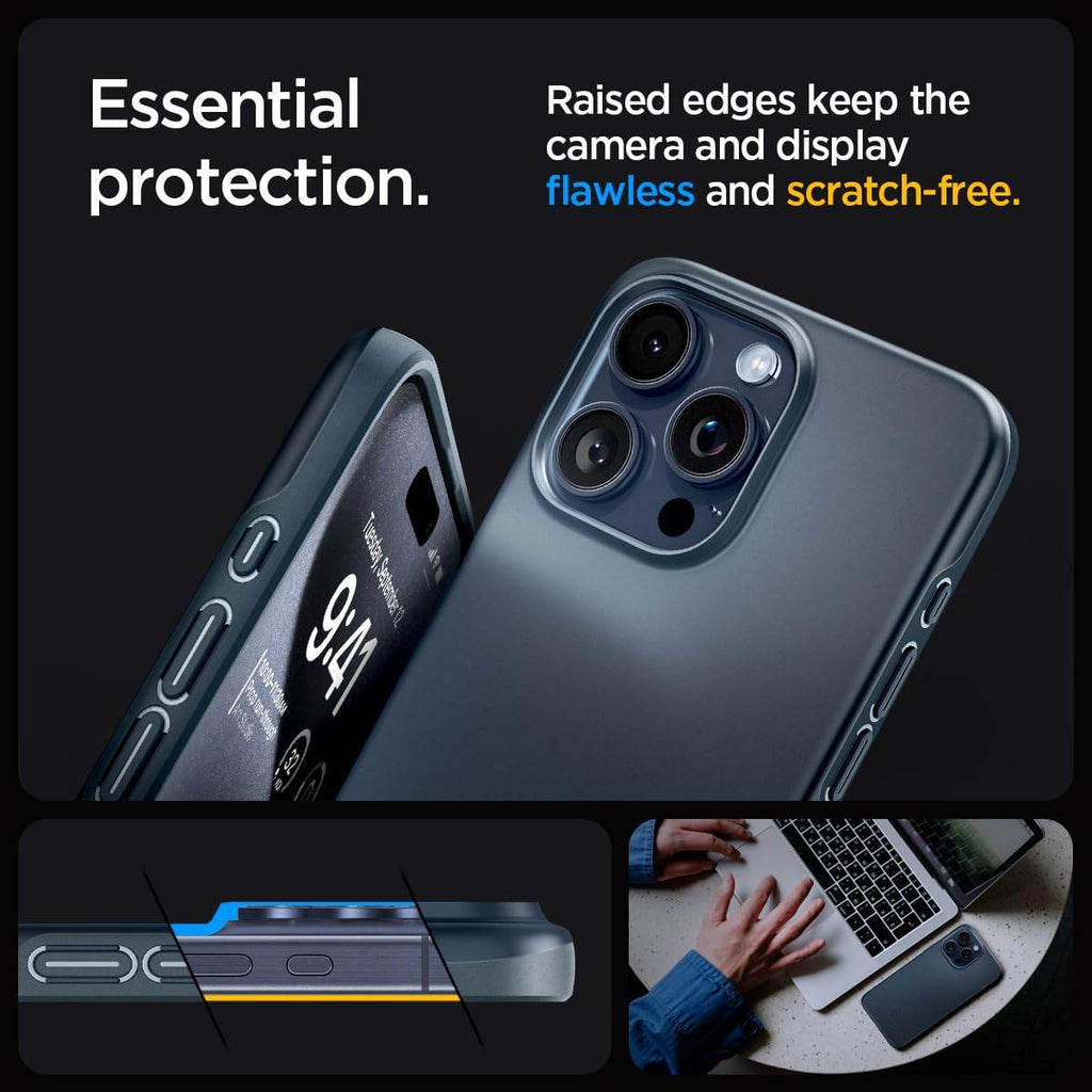 Spigen Thin Fit Back Cover Case Compatible with iPhone 15 Pro Max (TPU + Poly Carbonate | Metal Slate) - The Digital Hub