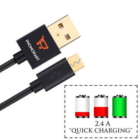 Phonokart Olive Pkcolemc-Blk Micro Usb Cable - 3.28 Feet (1 Meter) - (Black) - The Digital Hub