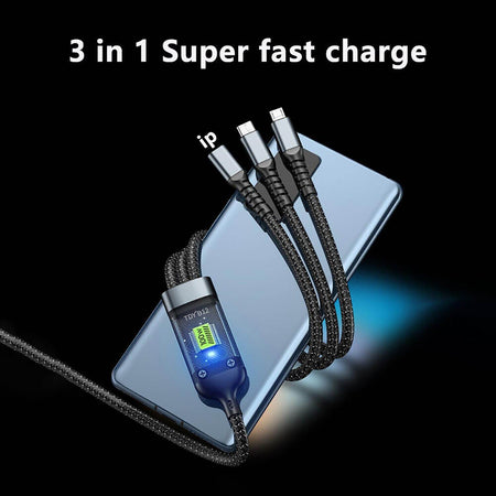 Jtp 100W/6.1A Fast Charging Usb 3.0 Cable 4 Ft / 1.2M To 3-In-1 Long Charging Cord With Type C + Micro Usb + Connector 480 Mbps Data Transfer For Laptop, Tablets, Smartphones (Black) - The Digital Hub