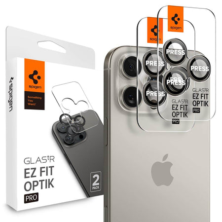 Spigen Ez Fit Optik Pro Tempered Glass Camera Lens Protector Guard For iPhone 16 Pro / 16 Pro Max (Natural Titanium) - 2 Pack - The Digital Hub