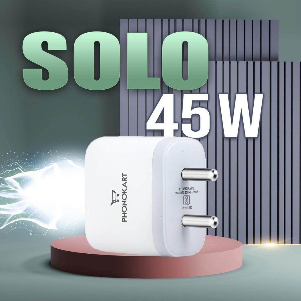 Phonokart Solo 45W Dual USB QC4.0 Super Fast Charger 45W Compact Wall Charger | Type-C Fast Charging Adapter for Samsung, Xiaomi, OnePlus, Google Pixel, Nothing Phones and iPhone - The Digital Hub