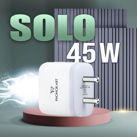 Phonokart Solo 45W Dual Usb Qc4.0 Super Fast Charger 45W Compact Wall Charger | Type-C Fast Charging Adapter For Samsung, Xiaomi, Oneplus, Google Pixel, Nothing Phones And iPhone - The Digital Hub