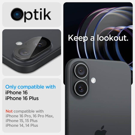 Spigen Glas.Tr Optik Tempered Glass Camera Lens Protector Guard For iPhone 16/16 Plus (Black) - 2 Pack - The Digital Hub