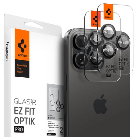 Spigen Ez Fit Optik Pro Tempered Glass Camera Lens Protector Guard For iPhone 16 Pro / 16 Pro Max / 15 Pro / 15 Pro Max / 14 Pro / 14 Pro Max (Black) - 2 Pack - The Digital Hub