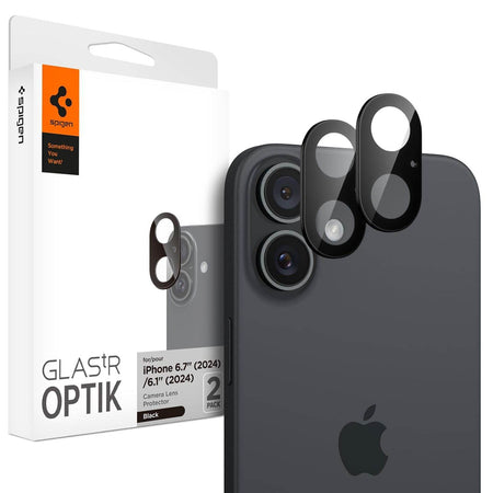 Spigen Glas.Tr Optik Tempered Glass Camera Lens Protector Guard For iPhone 16/16 Plus (Black) - 2 Pack - The Digital Hub