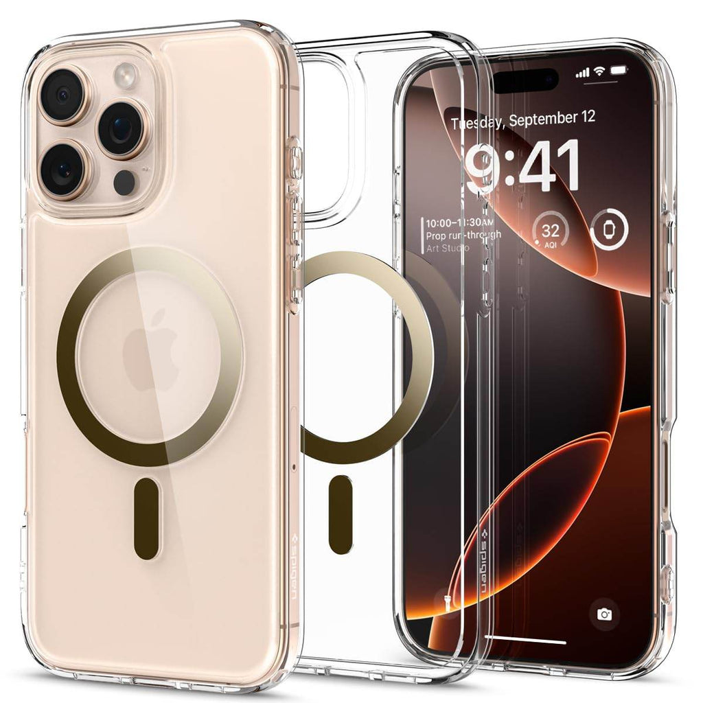 Spigen Ultra Hybrid Magfit Back Cover Case Compatible with iPhone 16 Pro Max (TPU + Poly Carbonate | Gold) - The Digital Hub