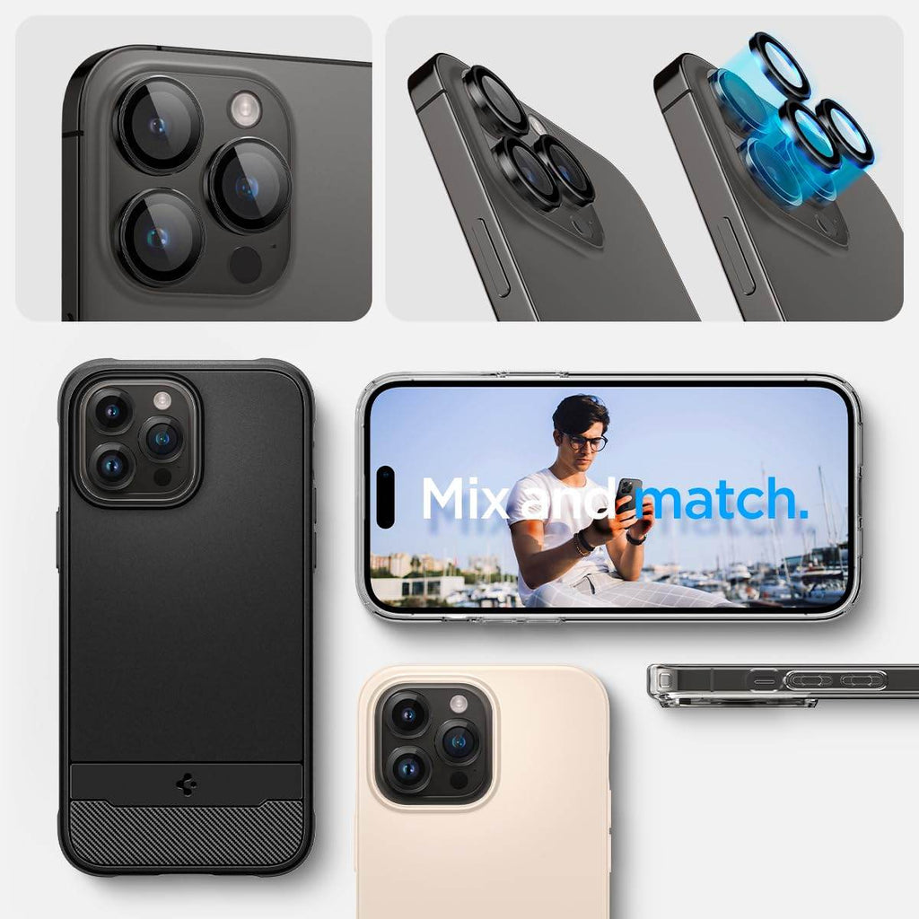 Spigen Ez Fit Optik Pro Tempered Glass Camera Lens Protector Guard For iPhone 16 Pro / 16 Pro Max / 15 Pro / 15 Pro Max / 14 Pro / 14 Pro Max (Black) - 2 Pack - The Digital Hub