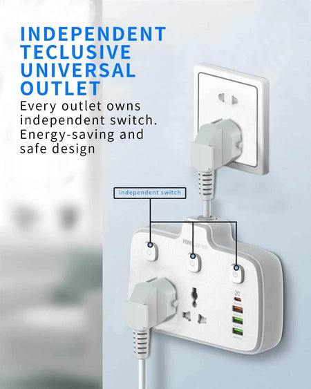 Jtp 2500W 10A Extension Power Strip With Usb Ports | 2 Power Socket With 20W Type C Usb Pd Qc 3.0 Fast Usb Port | Multi Port Extension With Usb Port And Individual Switch - The Digital Hub
