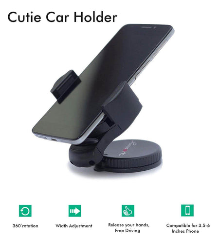 Phonokart Cutie Car Phone Holder Universal Arm, Mobile Phone Mobile Holder/Mobile Stand/Car Stand With Adhesive Suction Cup Pad One Touch Dashboard & Windshield Car Mount For All Mobile Phones (Black) - The Digital Hub