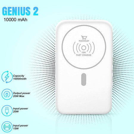 Phonokart Genius-2 10000 Mah Stand Magsafe Power Bank| 15W Fast Wireless Charging |Strong Magnetic Magtag Ring Included - The Digital Hub
