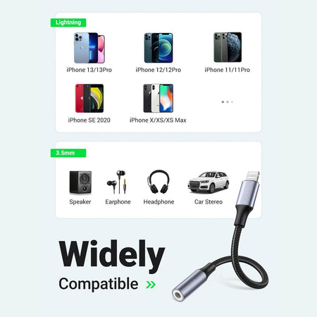 Jtp Lightning To 3.5Mm Audio Jack Adapter, Headphone Aux Connector Nylon Cable With Compatible For iPhone Model (Pack Of 1) - The Digital Hub