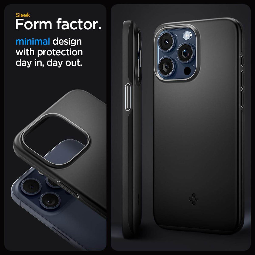 Spigen Thin Fit Back Cover Case Compatible with iPhone 15 Pro Max (TPU + Poly Carbonate | Black) - The Digital Hub