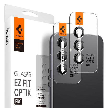 Spigen Glas.Tr Ez Fit Optik Pro Tempered Glass Camera Lens Protector Guard For Galaxy S23 Fe (Black) - 2 Pack - The Digital Hub