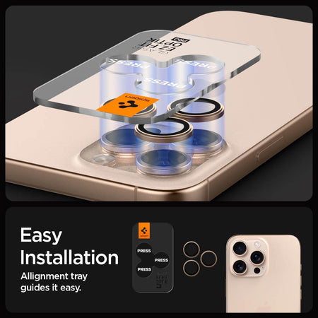 Spigen Ez Fit Optik Pro Tempered Glass Camera Lens Protector Guard For iPhone 16 Pro / 16 Pro Max (Dessert Titanium) - 2 Pack - The Digital Hub