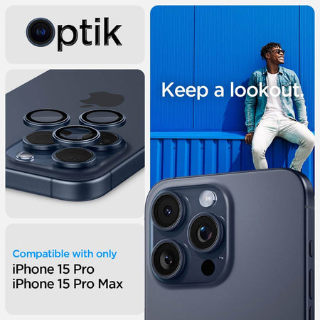 Spigen Ez Fit Optik Pro Tempered Glass Camera Lens Protector Guard For iPhone 16 Pro / 16 Pro Max / 15 Pro / 15 Pro Max / 14 Pro / 14 Pro Max (Blue Titanium) - 2 Pack - The Digital Hub