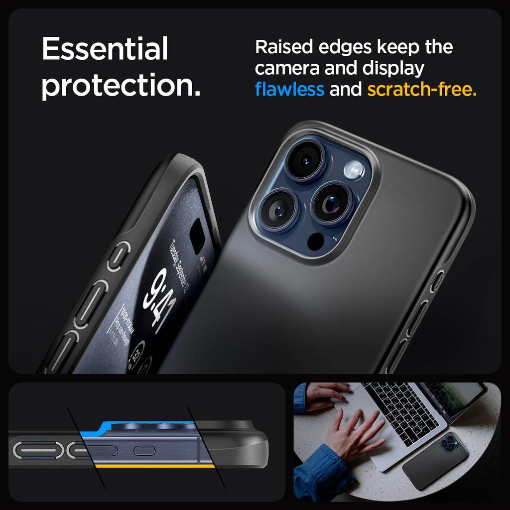 Spigen Thin Fit Back Cover Case Compatible with iPhone 15 Pro Max (TPU + Poly Carbonate | Black) - The Digital Hub