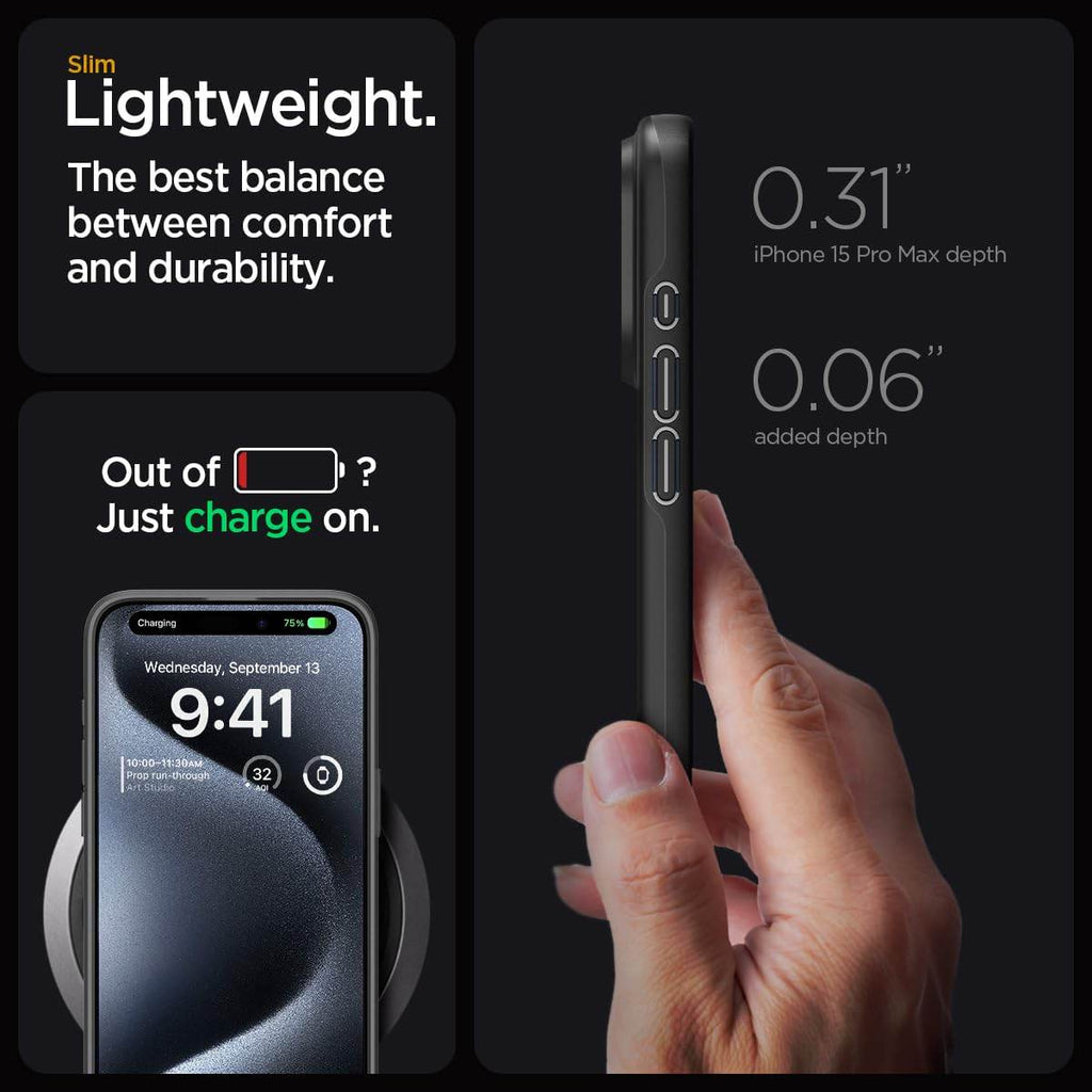Spigen Thin Fit Back Cover Case Compatible with iPhone 15 Pro Max (TPU + Poly Carbonate | Black) - The Digital Hub