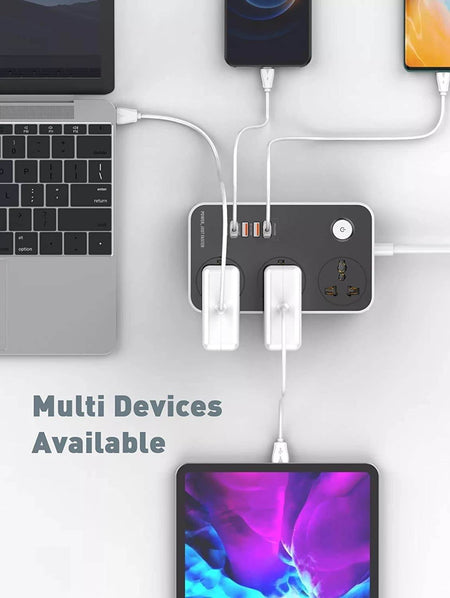 Jtp 2500W Power Strip Extension With 38W Qc Type C Usb Ports | 3 Power Sockets With 20W Type C Usb Pd Qc 3.0 18W Fast Usb Port | Multi Port Extension With Usb Port - The Digital Hub