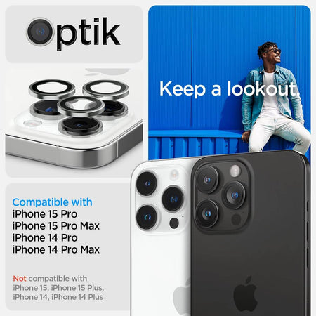 Spigen Ez Fit Optik Pro Tempered Glass Camera Lens Protector Guard For iPhone 16 Pro / 16 Pro Max / 15 Pro / 15 Pro Max / 14 Pro / 14 Pro Max (Silver) - 2 Pack - The Digital Hub