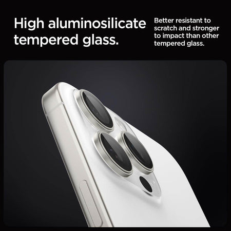 Spigen Ez Fit Optik Pro Tempered Glass Camera Lens Protector Guard For iPhone 16 Pro / 16 Pro Max (White Titanium) - 2 Pack - The Digital Hub