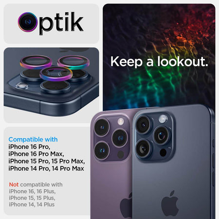 Spigen Ez Fit Optik Pro Tempered Glass Camera Lens Protector Guard For iPhone 16 Pro / 16 Pro Max / 15 Pro / 15 Pro Max / 14 Pro / 14 Pro Max (Rainbow) - 2 Pack - The Digital Hub