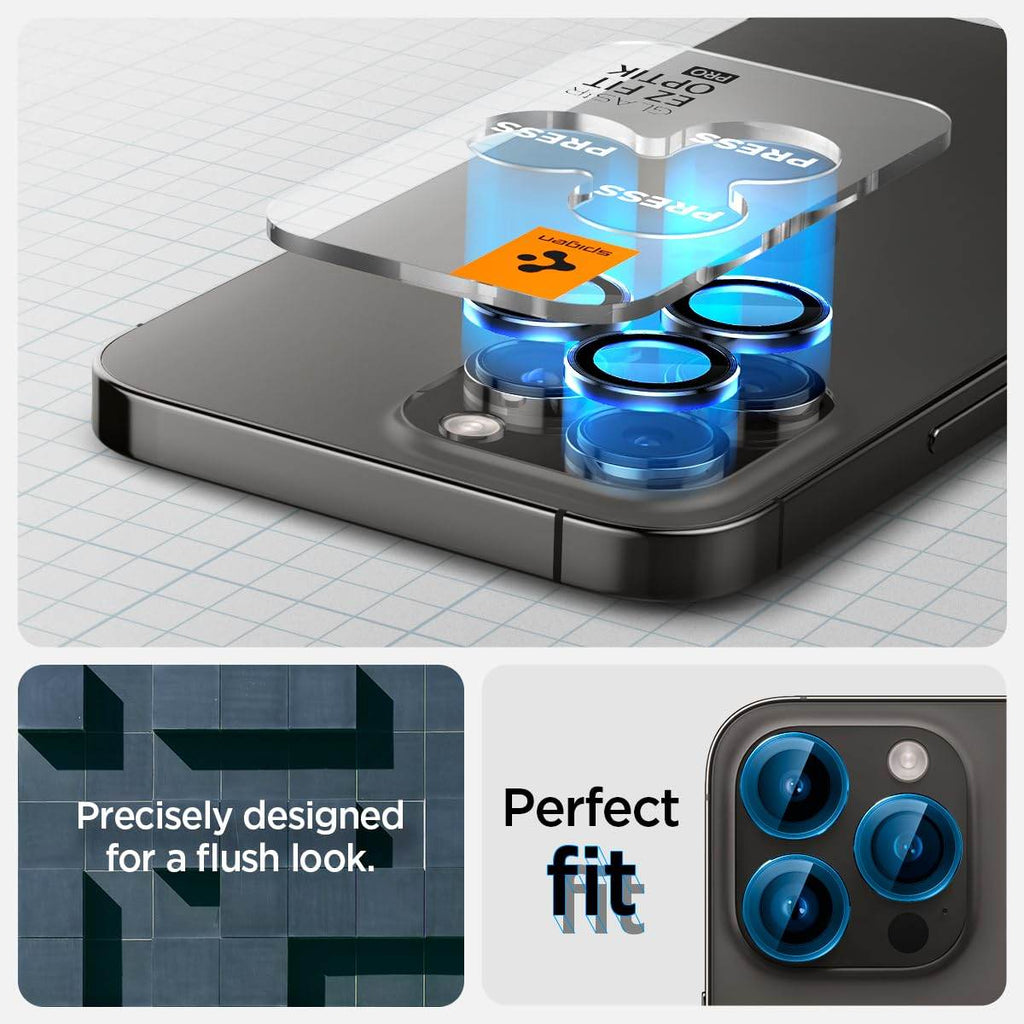 Spigen Ez Fit Optik Pro Tempered Glass Camera Lens Protector Guard For iPhone 16 Pro / 16 Pro Max / 15 Pro / 15 Pro Max / 14 Pro / 14 Pro Max (Black) - 2 Pack - The Digital Hub