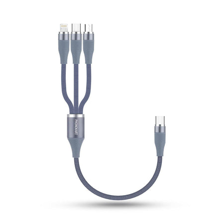 Phonokart Trix 3 In 1 100W Fast Charging Cable, 3Amp Multi Charger Cable For Micro Usb, Ios And Type-C Devices, Mobile Tablet Pc Laptop Android Smartphone With 0.3Meter Cable (Light Grey) - The Digital Hub