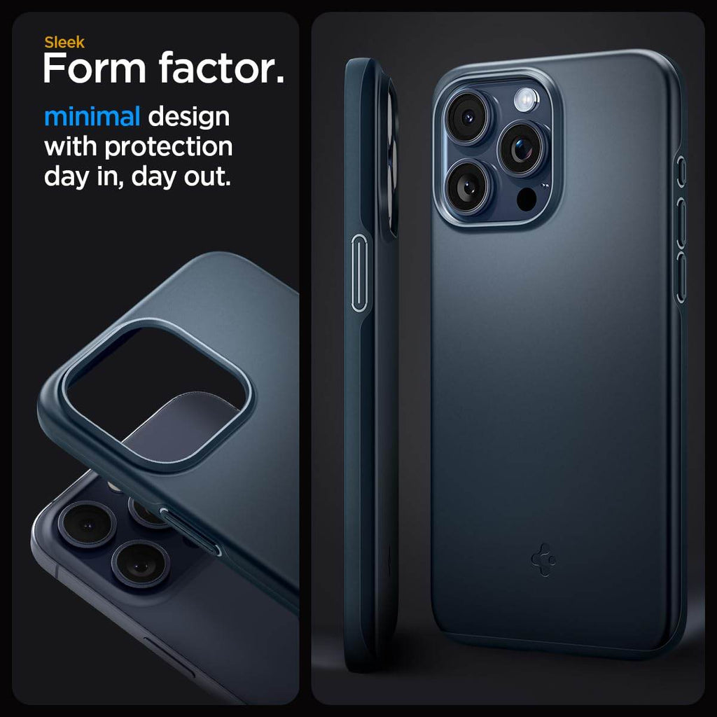 Spigen Thin Fit Back Cover Case Compatible with iPhone 15 Pro Max (TPU + Poly Carbonate | Metal Slate) - The Digital Hub