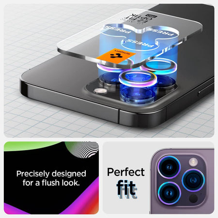 Spigen Ez Fit Optik Pro Tempered Glass Camera Lens Protector Guard For iPhone 16 Pro / 16 Pro Max / 15 Pro / 15 Pro Max / 14 Pro / 14 Pro Max (Rainbow) - 2 Pack - The Digital Hub