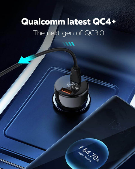 Jtp 100W Usb-C Fast Car Charger Adapter, Dual Port Pd & Qc 3.0 For Phones, Tablets, Laptops, And Macbook, Portable Multi-Function Car Charger With Led Display - The Digital Hub
