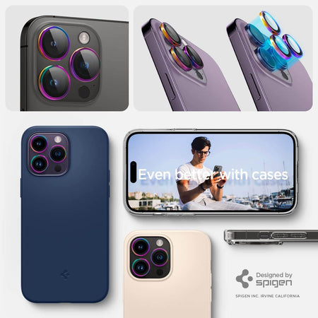 Spigen Ez Fit Optik Pro Tempered Glass Camera Lens Protector Guard For iPhone 16 Pro / 16 Pro Max / 15 Pro / 15 Pro Max / 14 Pro / 14 Pro Max (Rainbow) - 2 Pack - The Digital Hub