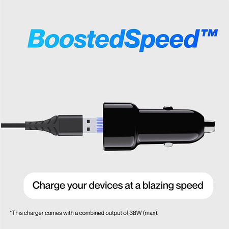 Jtp 36W Fast Car Charger With Dual Output, Quick Charge 3.0 And Power Delivery, Type-C & Usb Port, Wide Compatibility For Cellular Phones (Black) - The Digital Hub