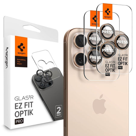 Spigen Ez Fit Optik Pro Tempered Glass Camera Lens Protector Guard For iPhone 16 Pro / 16 Pro Max (Dessert Titanium) - 2 Pack - The Digital Hub