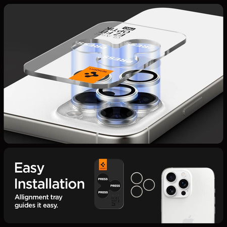 Spigen Ez Fit Optik Pro Tempered Glass Camera Lens Protector Guard For iPhone 16 Pro / 16 Pro Max (White Titanium) - 2 Pack - The Digital Hub